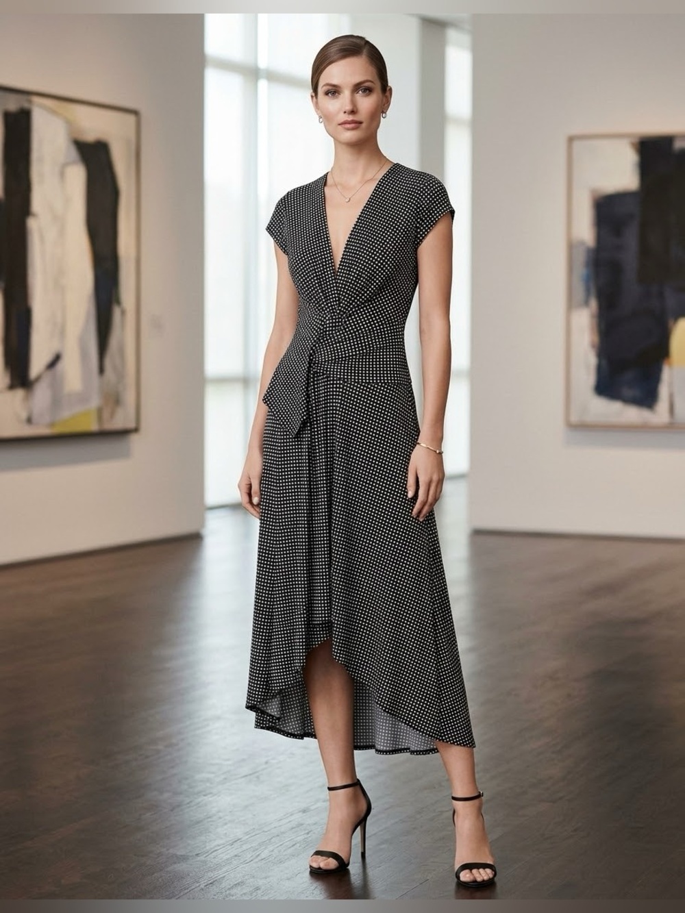 Michael Kors Black & White Midi Wrap Dress Size 4p